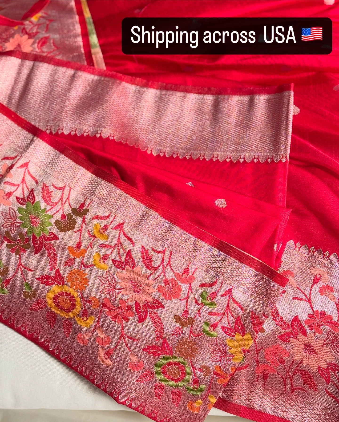 SM147 - Red Multi border Saree