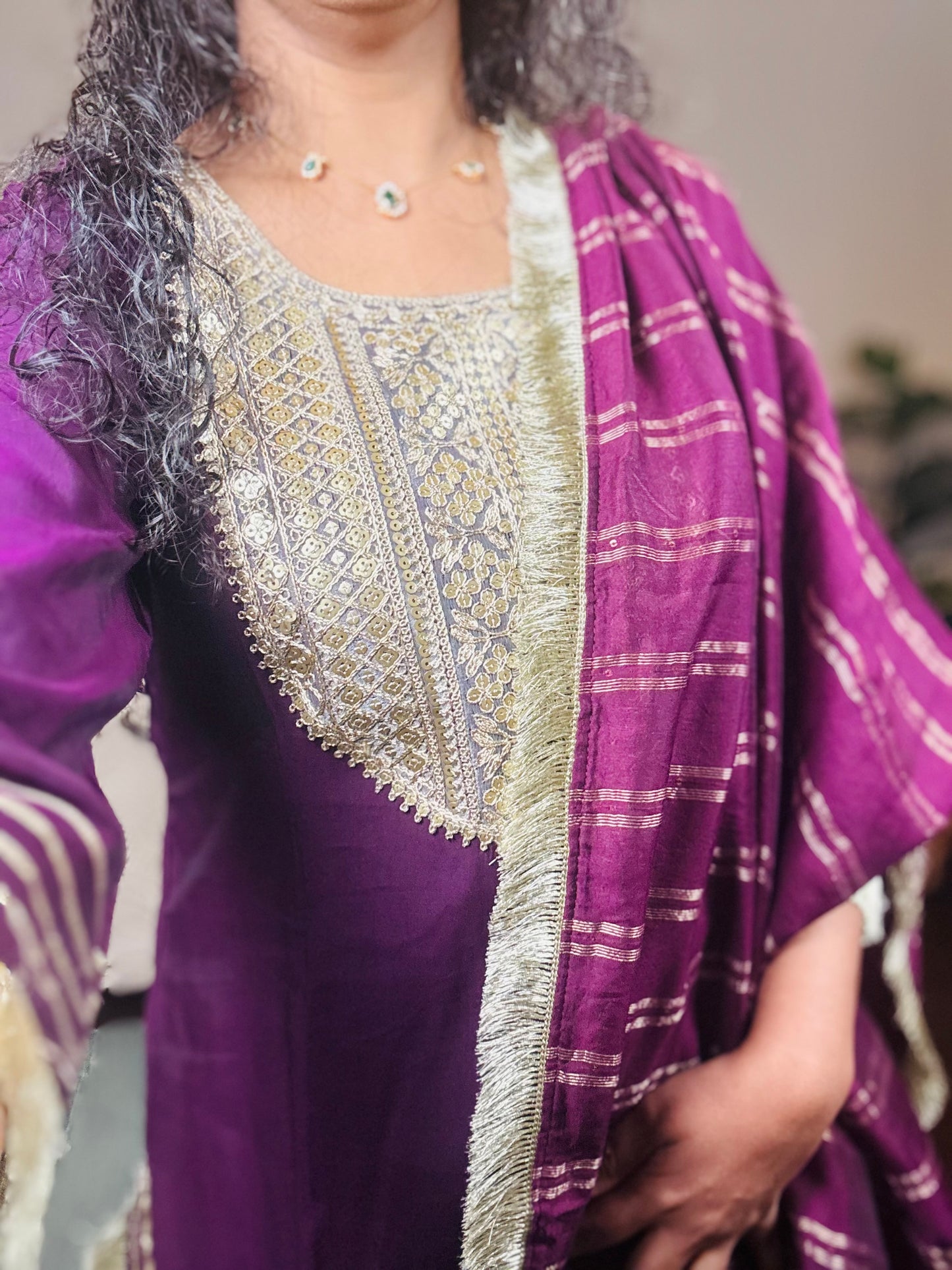 KC2001 - Purple lace Kurthi set