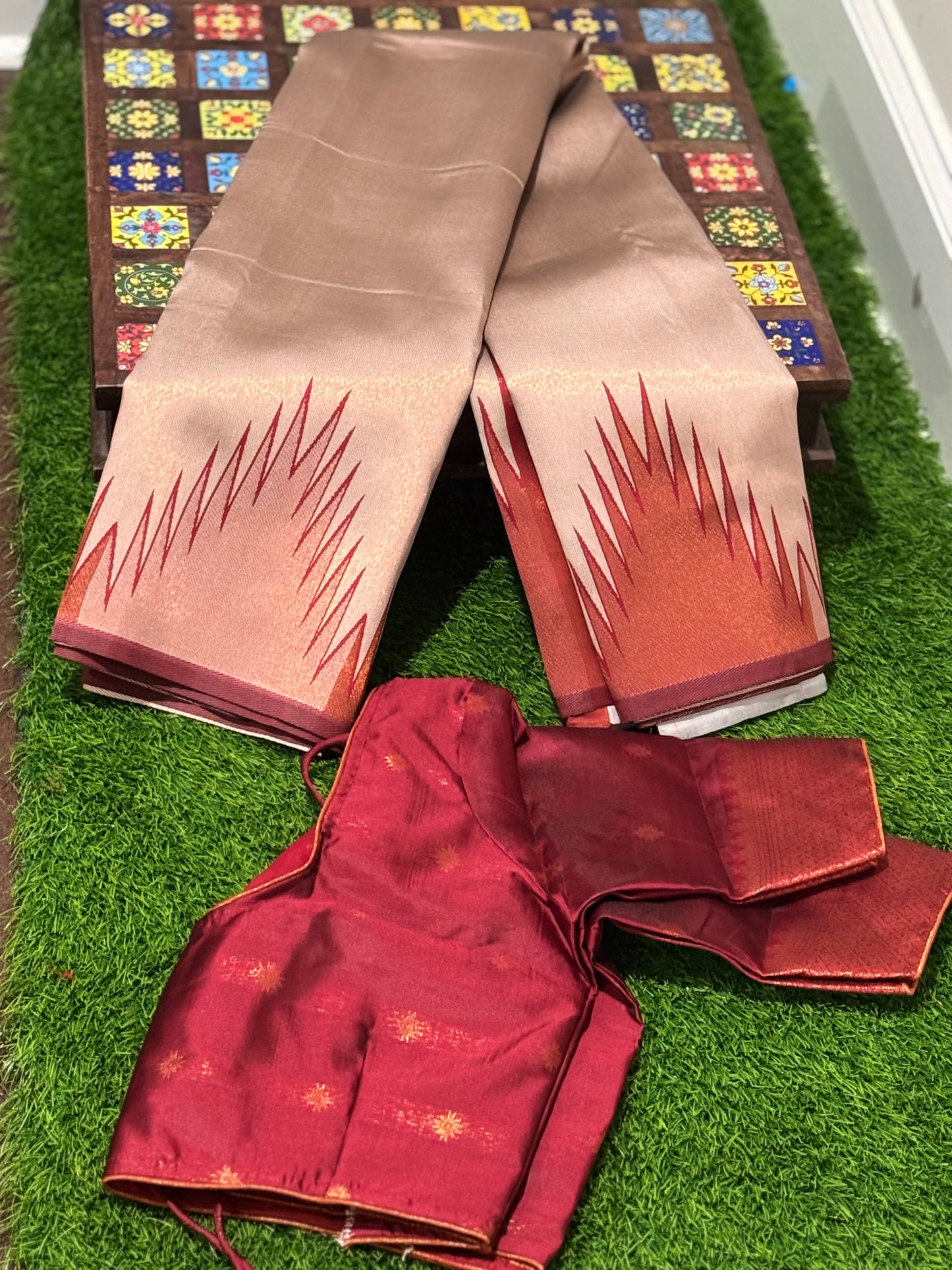 SY19031 - Kanchi Semi Silk temple border Saree(Maroon)