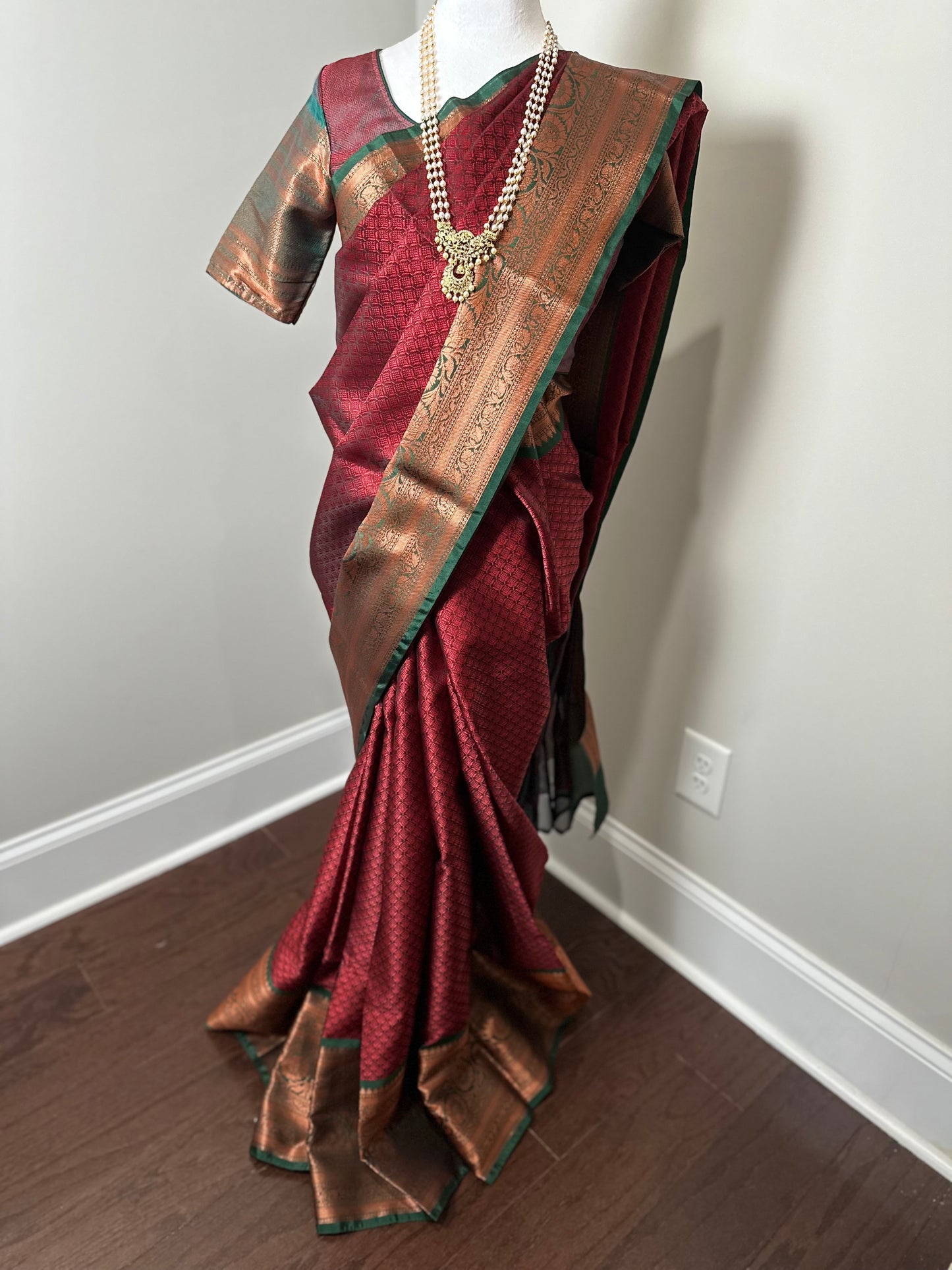 SF18022 - Maroon Kora muslin Saree