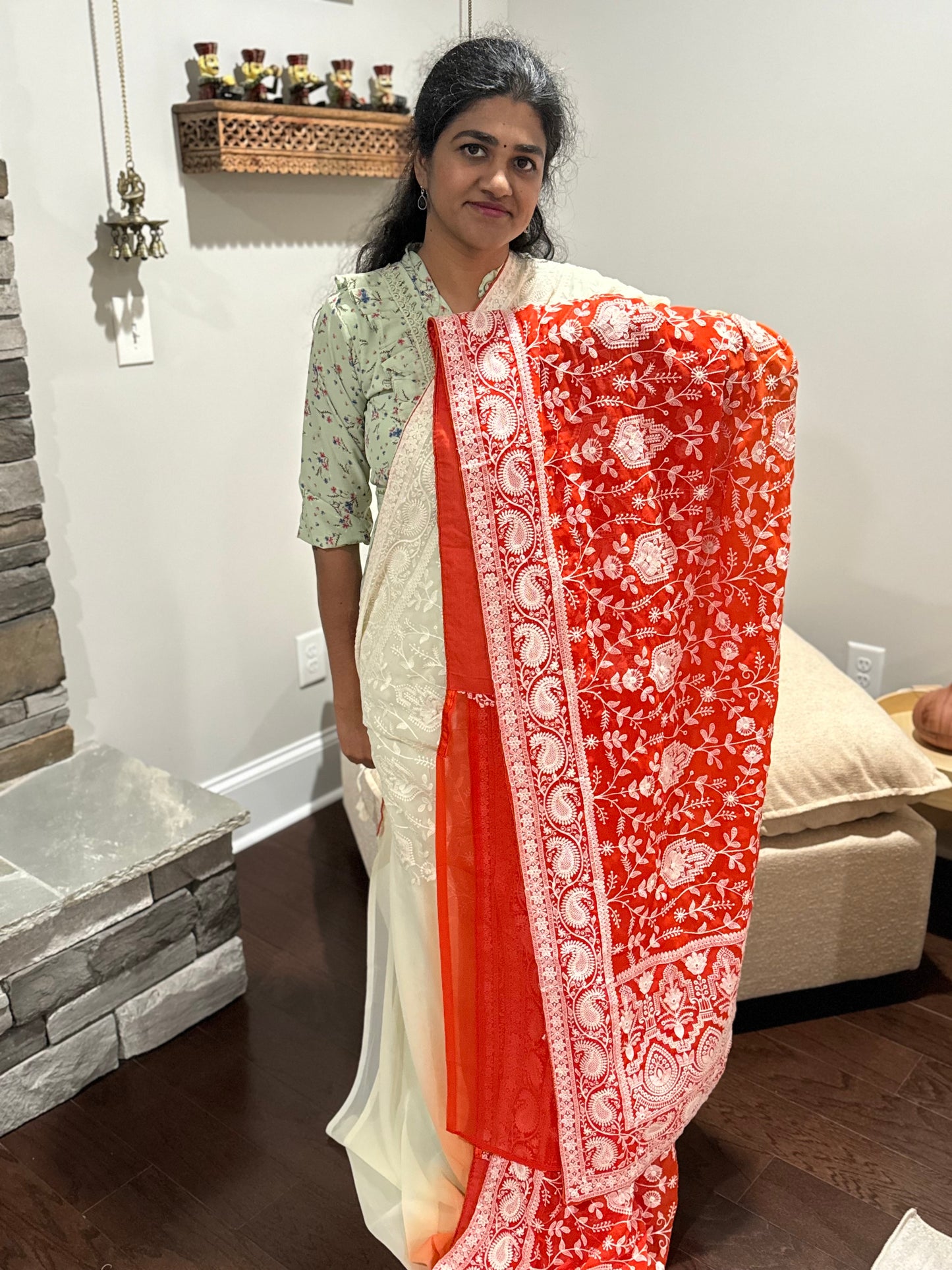 SI1101 - chikankari saree in orange