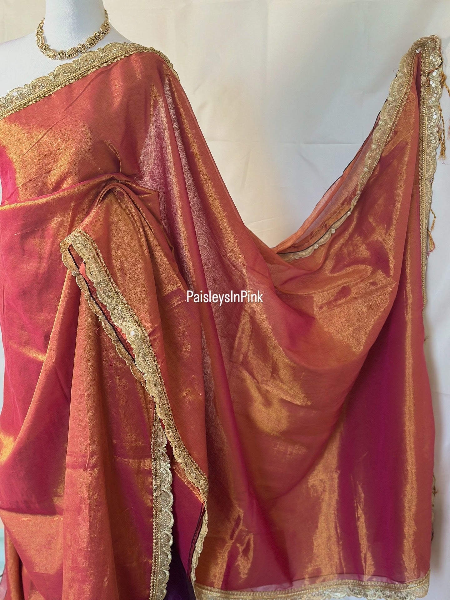 SY21725 - Orange Tissue Saree