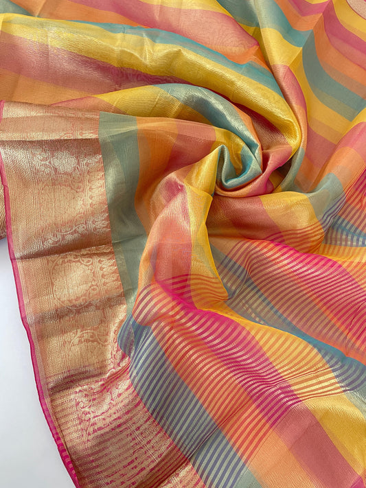 Multicolor Crush Tissue Saree