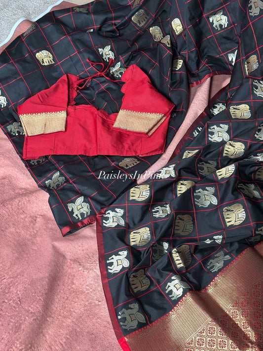 SJY0772507 - Semi Silk Checked Saree