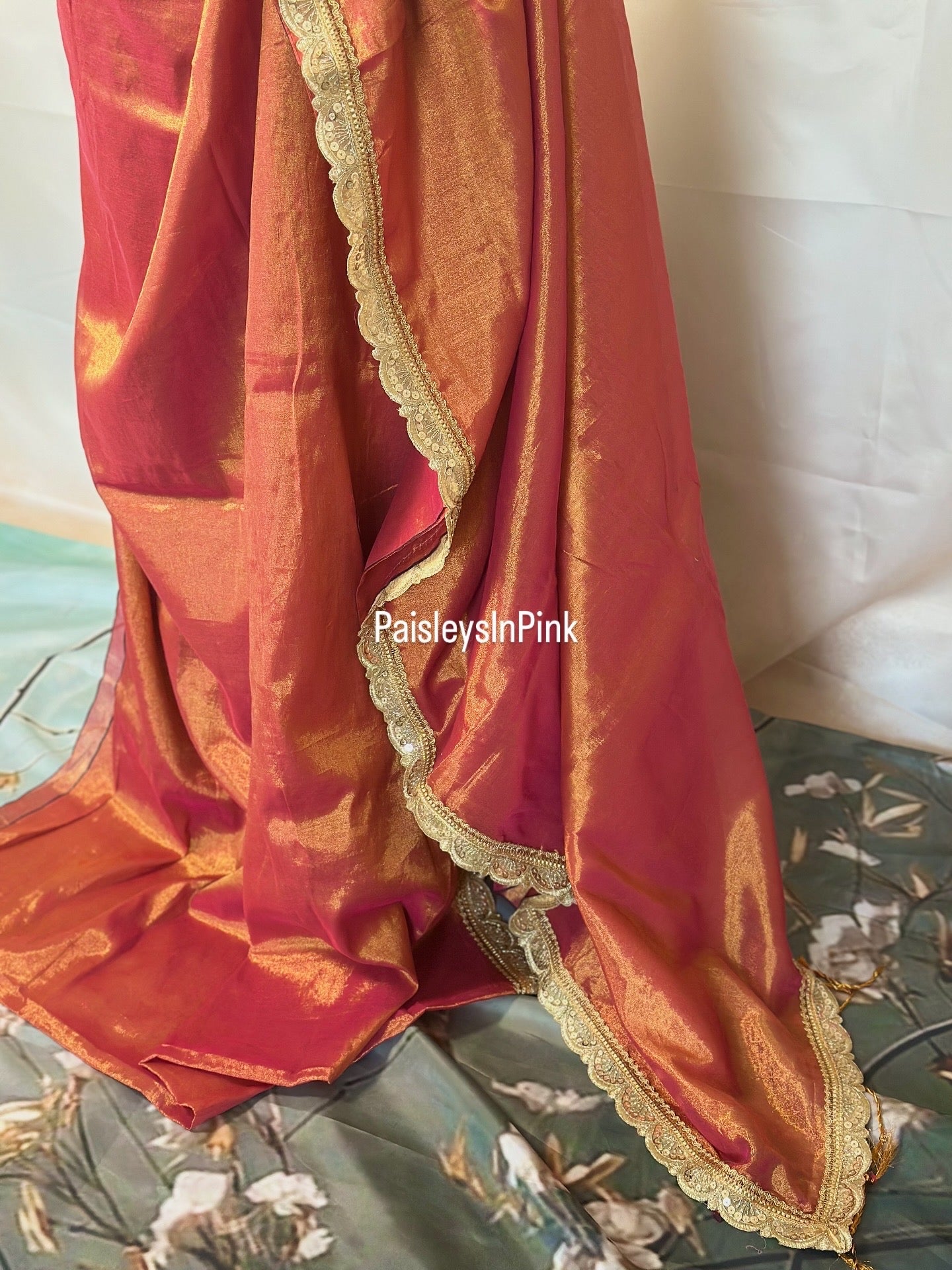 SY21725 - Orange Tissue Saree