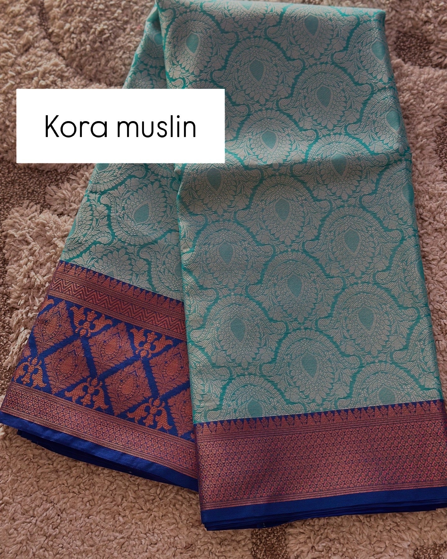 SF1802 - Sky Blue Kora muslin Saree