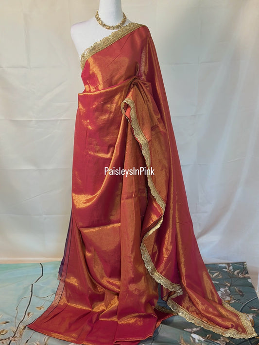 SY21725 - Orange Tissue Saree