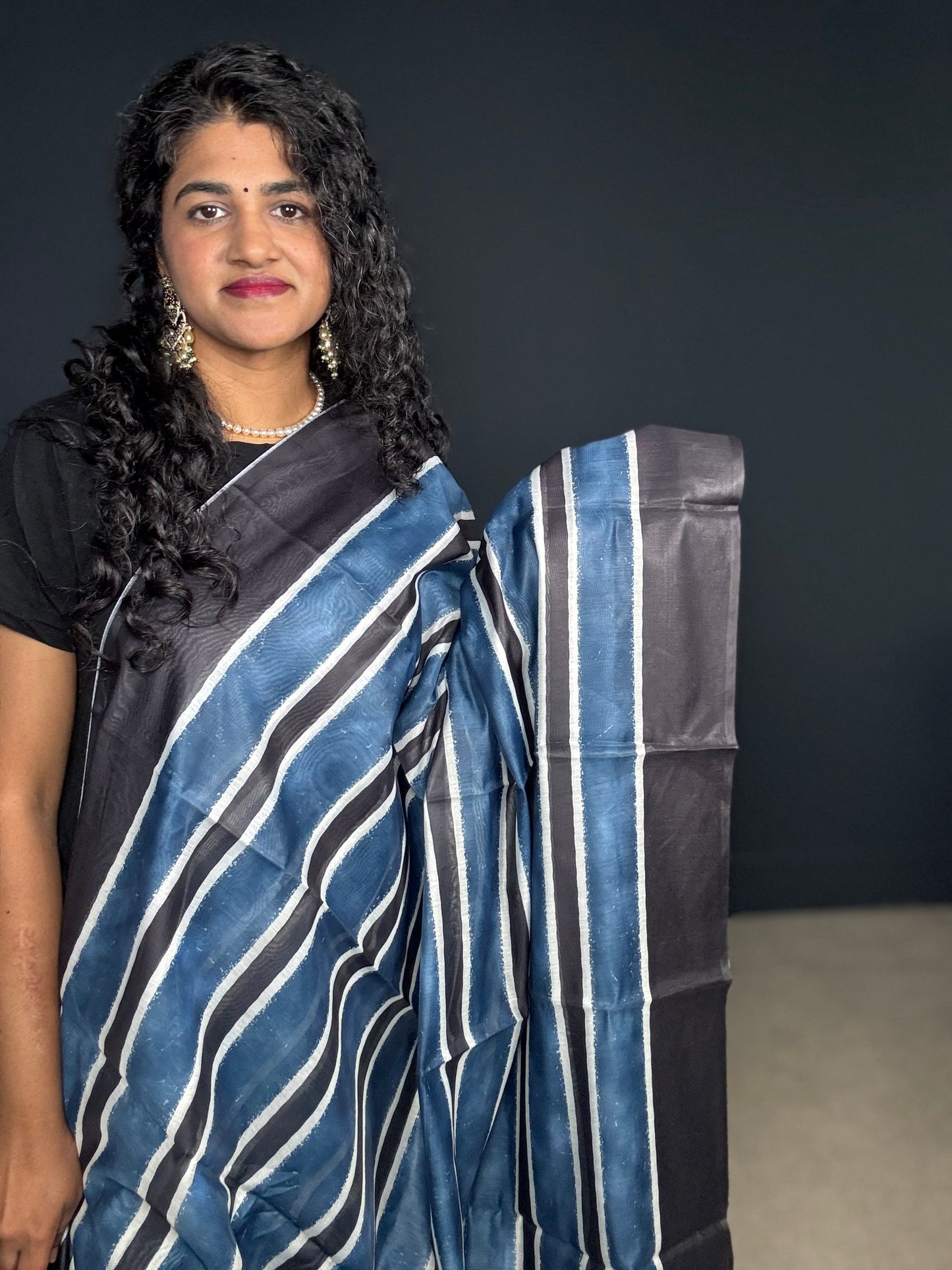 SJN01625 - blue stripes Saree