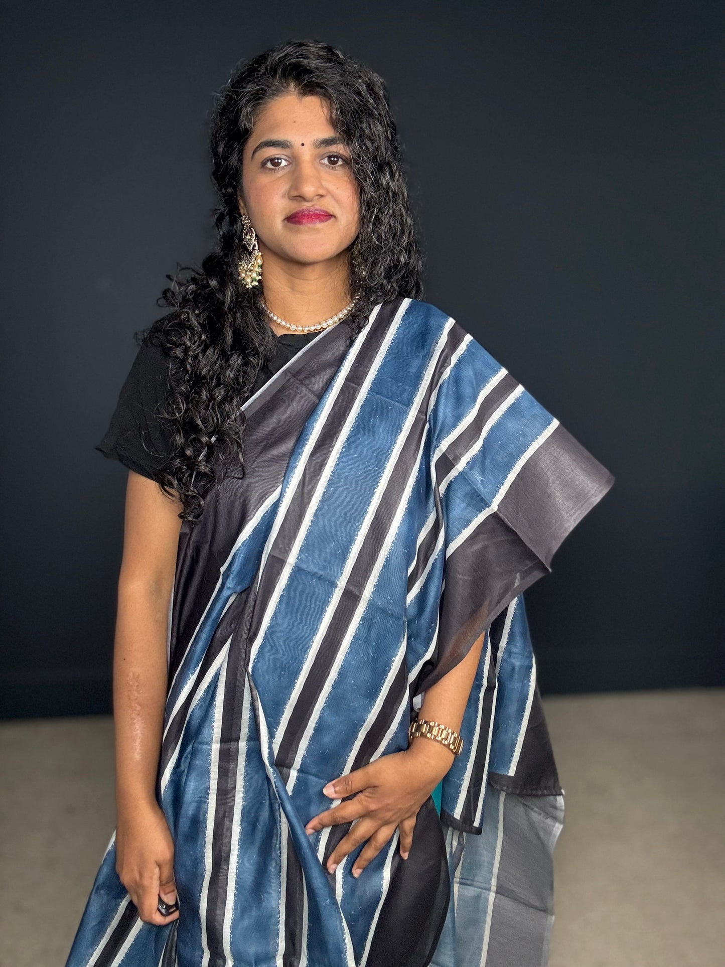 SJN01625 - blue stripes Saree