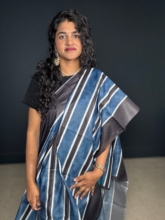 SJN01625 - blue stripes Saree