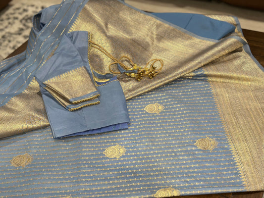 SAP1341 - Semi Silk Ice Blue Saree