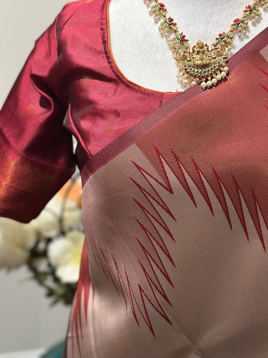 SY19031 - Kanchi Semi Silk temple border Saree(Maroon)