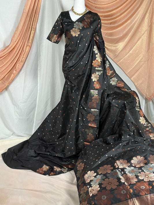 SJ15032 - Semi soft silk Saree (Black)