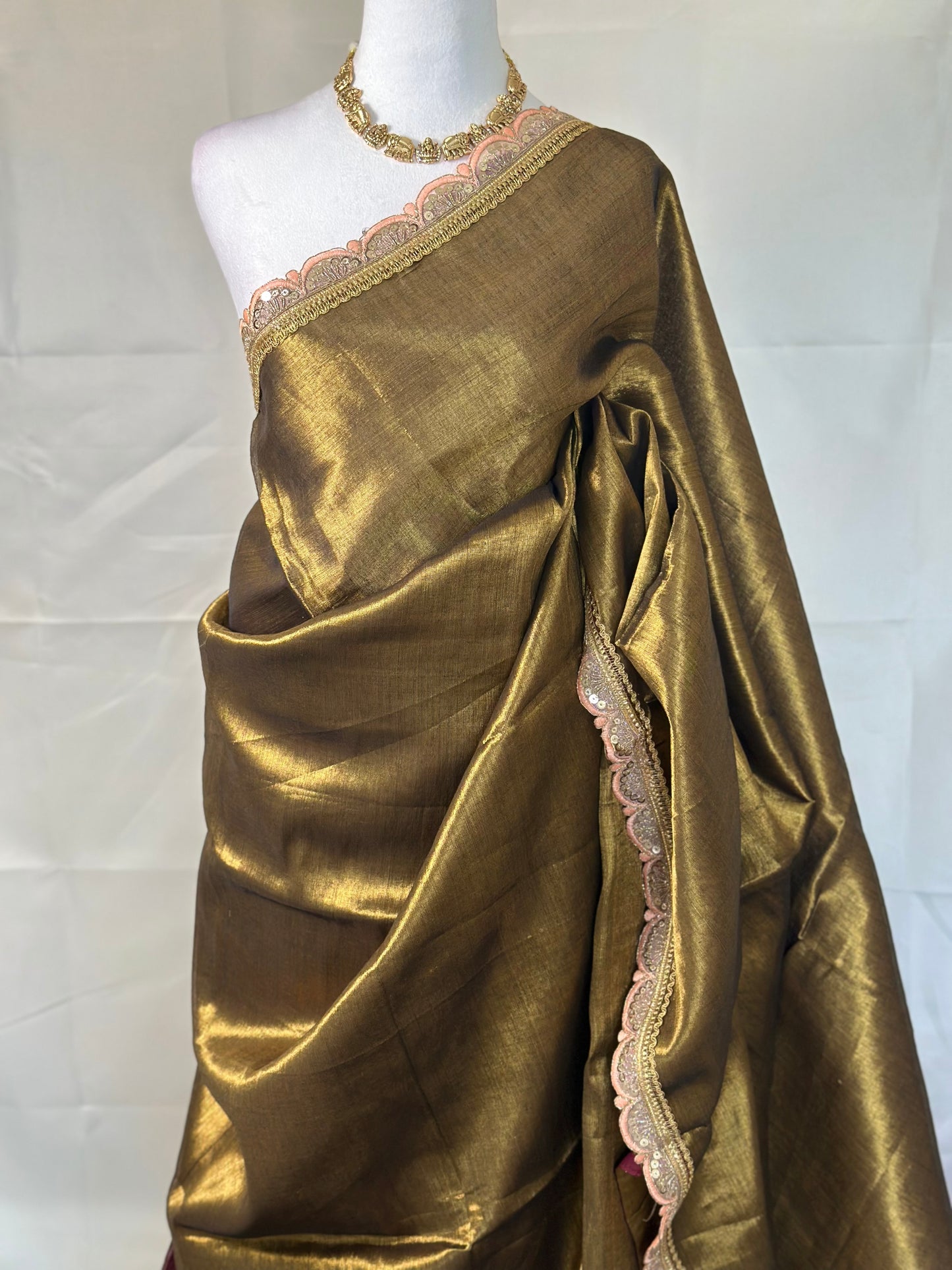 SY20725 - Mehendi Green tissue Saree