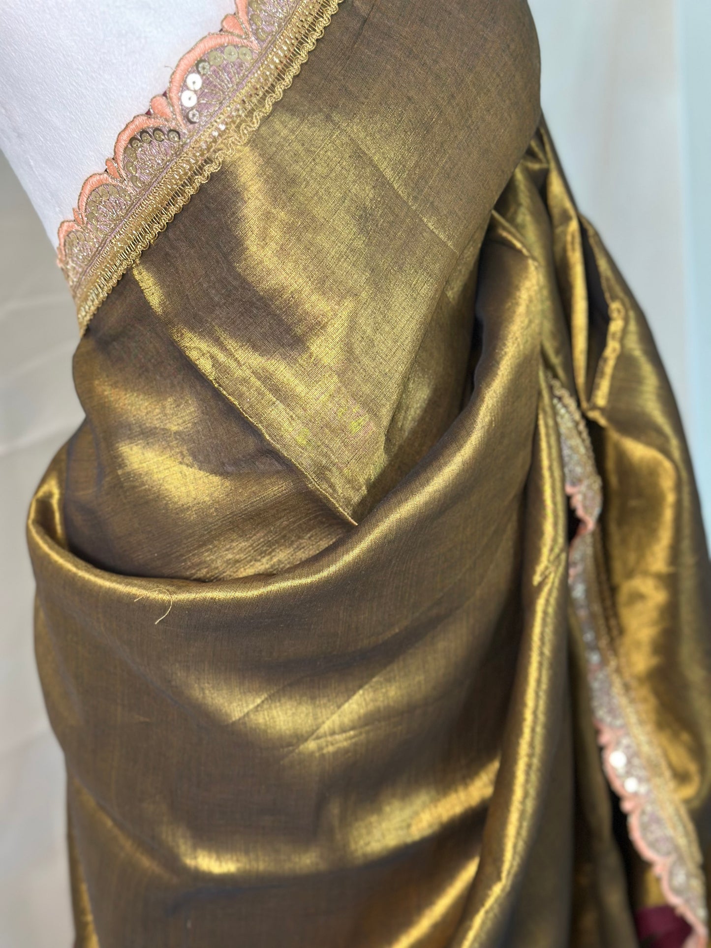 SY20725 - Mehendi Green tissue Saree