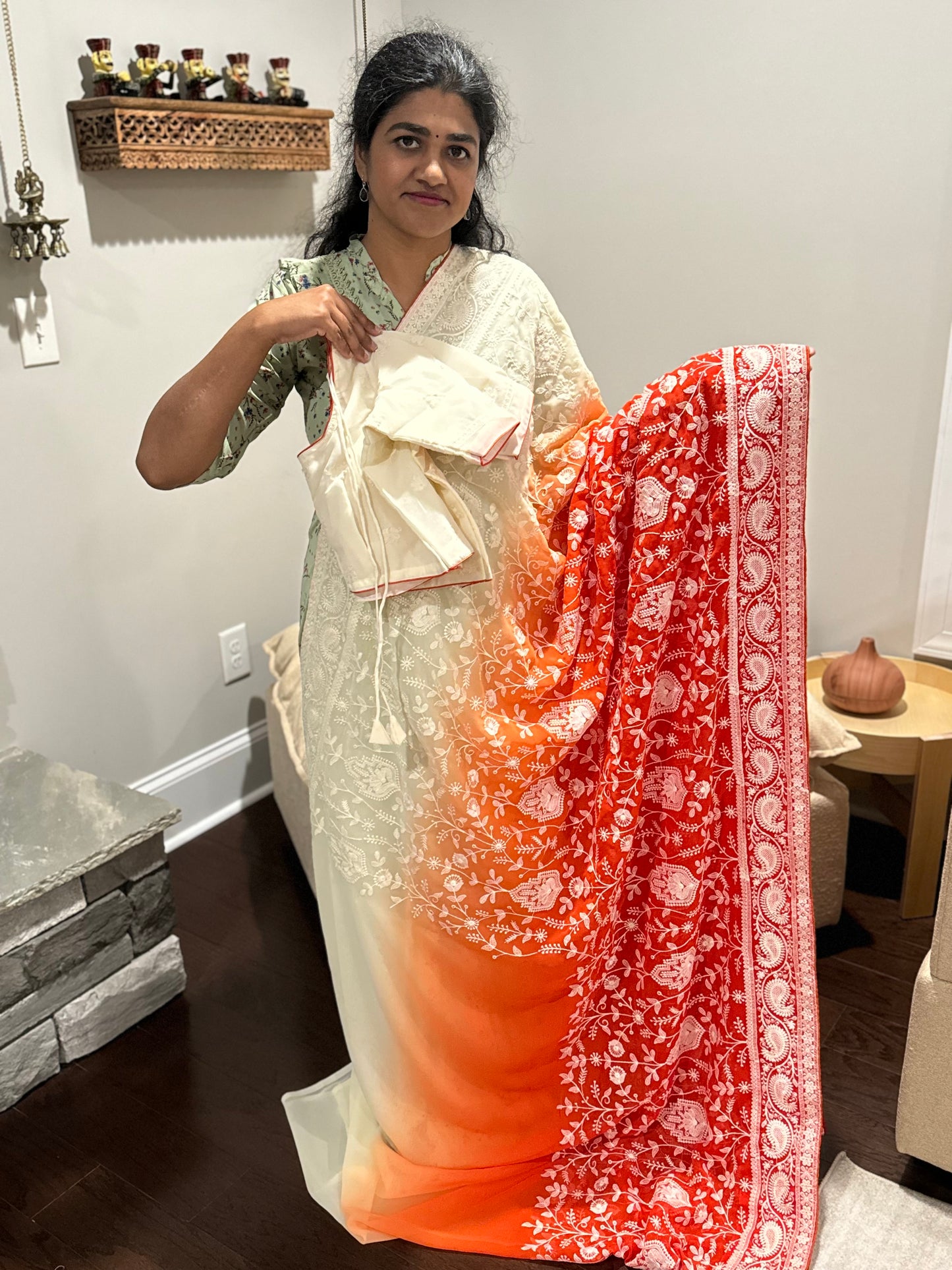 SI1101 - chikankari saree in orange